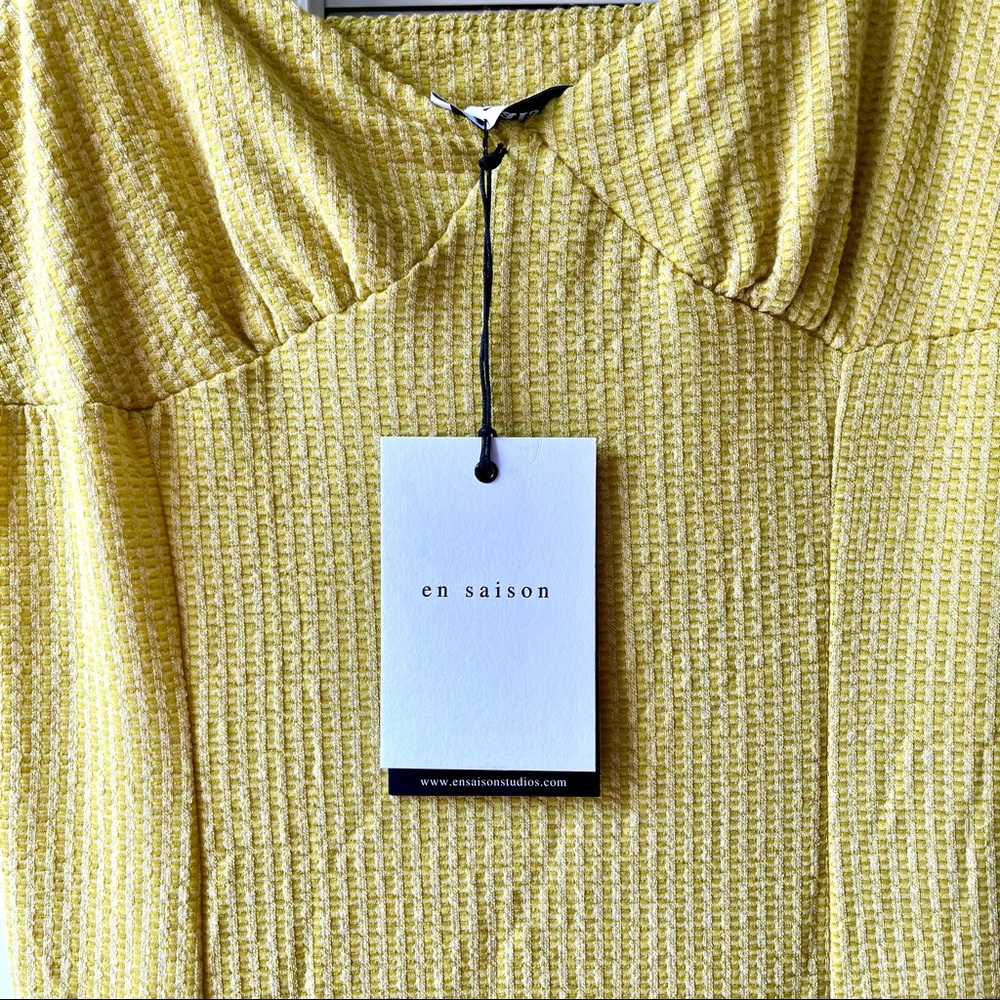 En Saison Adjustable Shoulder Tie Ribbed Midi dress, Yellow, Size M - Picture 8 of 10